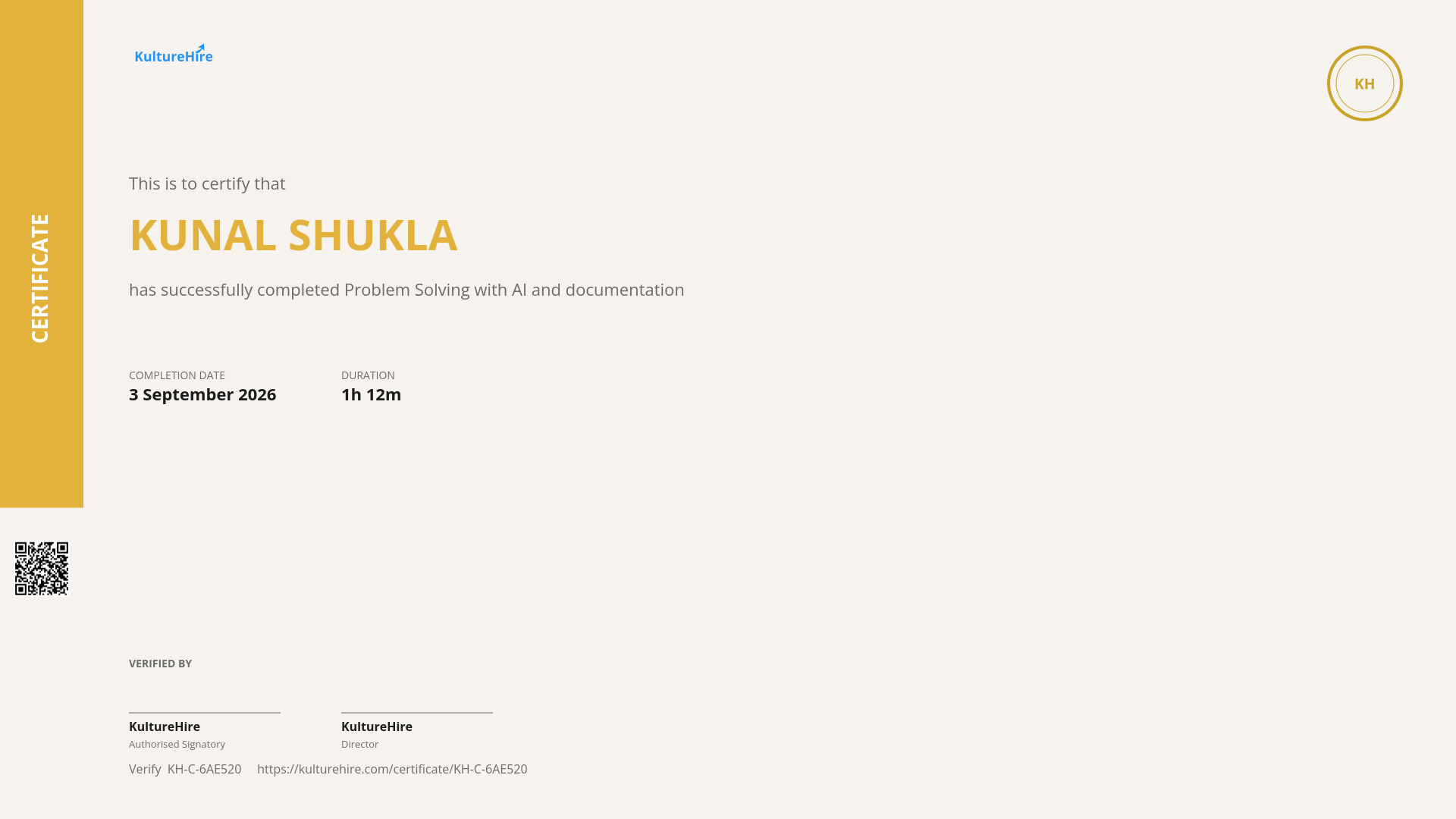 Certificate for Problem Solving with AI and documentation