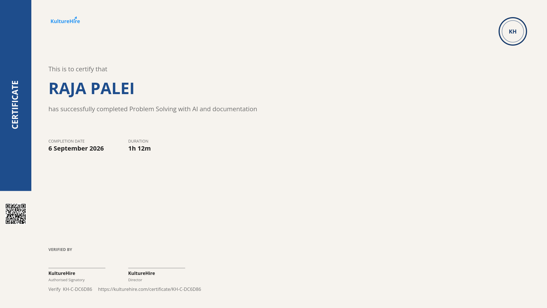 Certificate for Problem Solving with AI and documentation